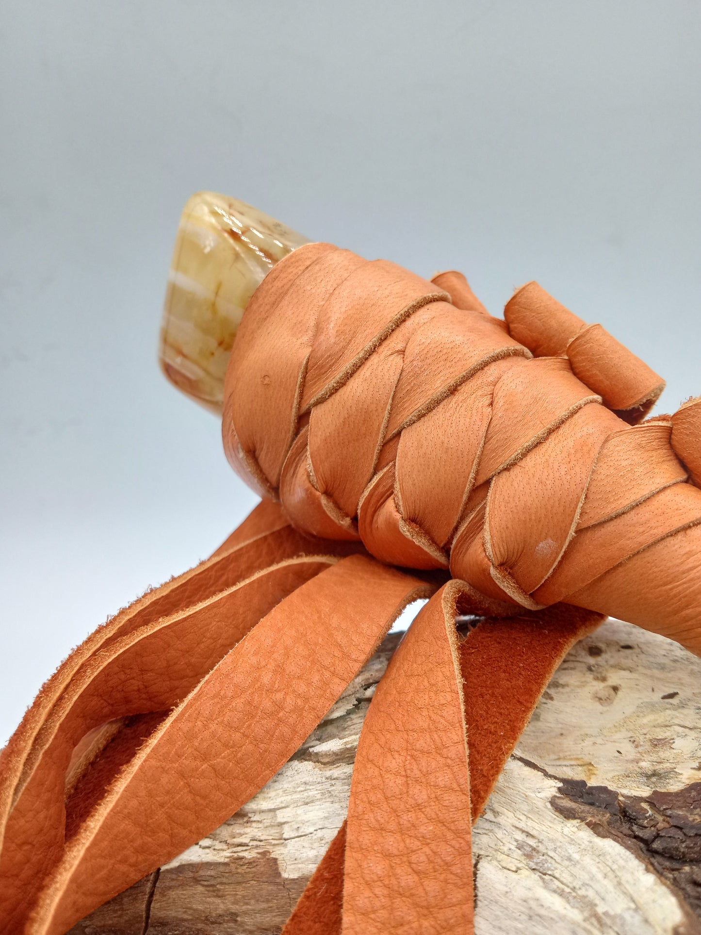 Clear Quartz/Carnelian Leather Double-End Wand