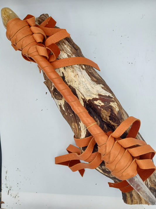 Clear Quartz/Carnelian Leather Double-End Wand