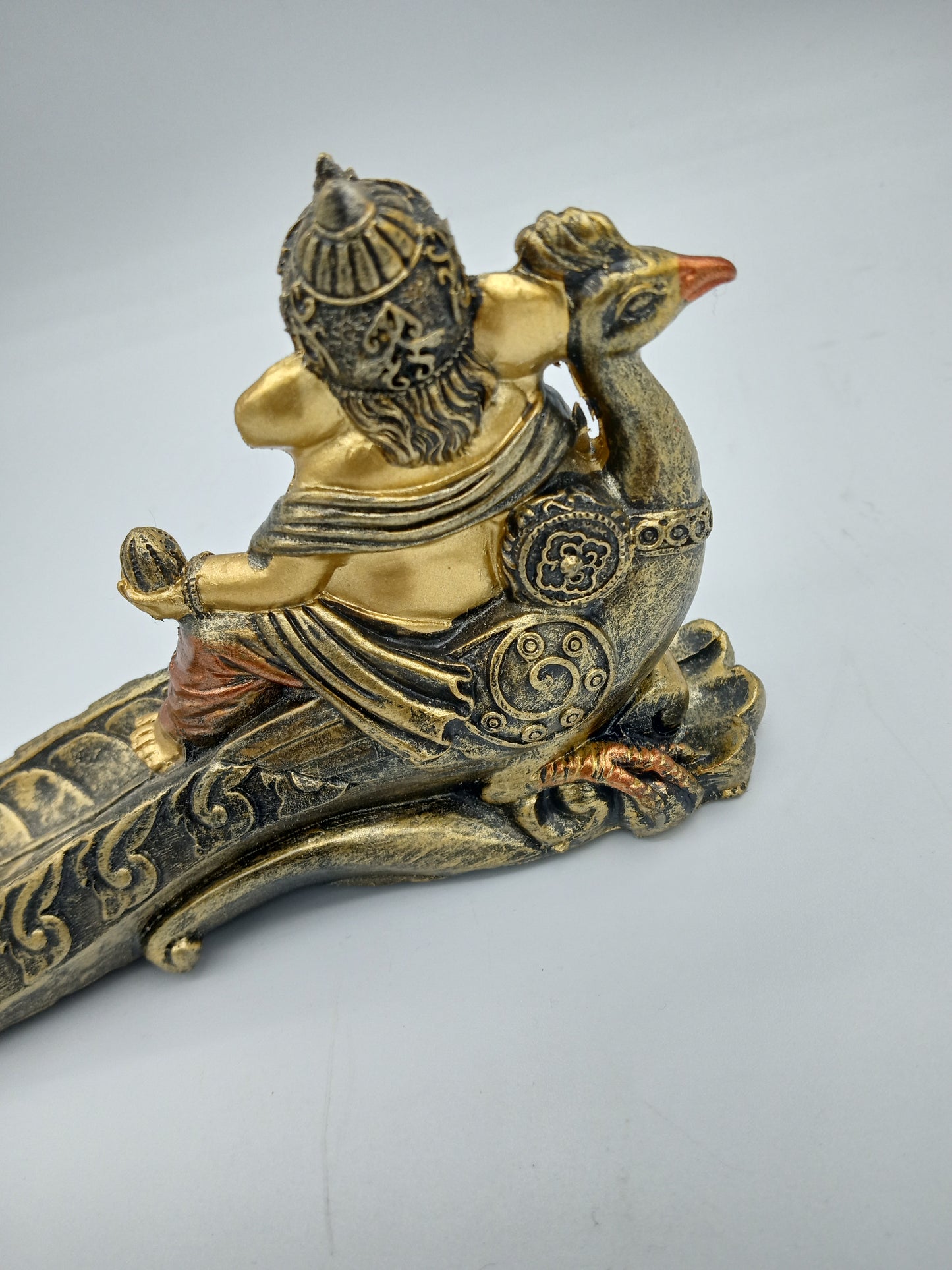 Ganesha and Peacock Bronze/Orange Incense Holder