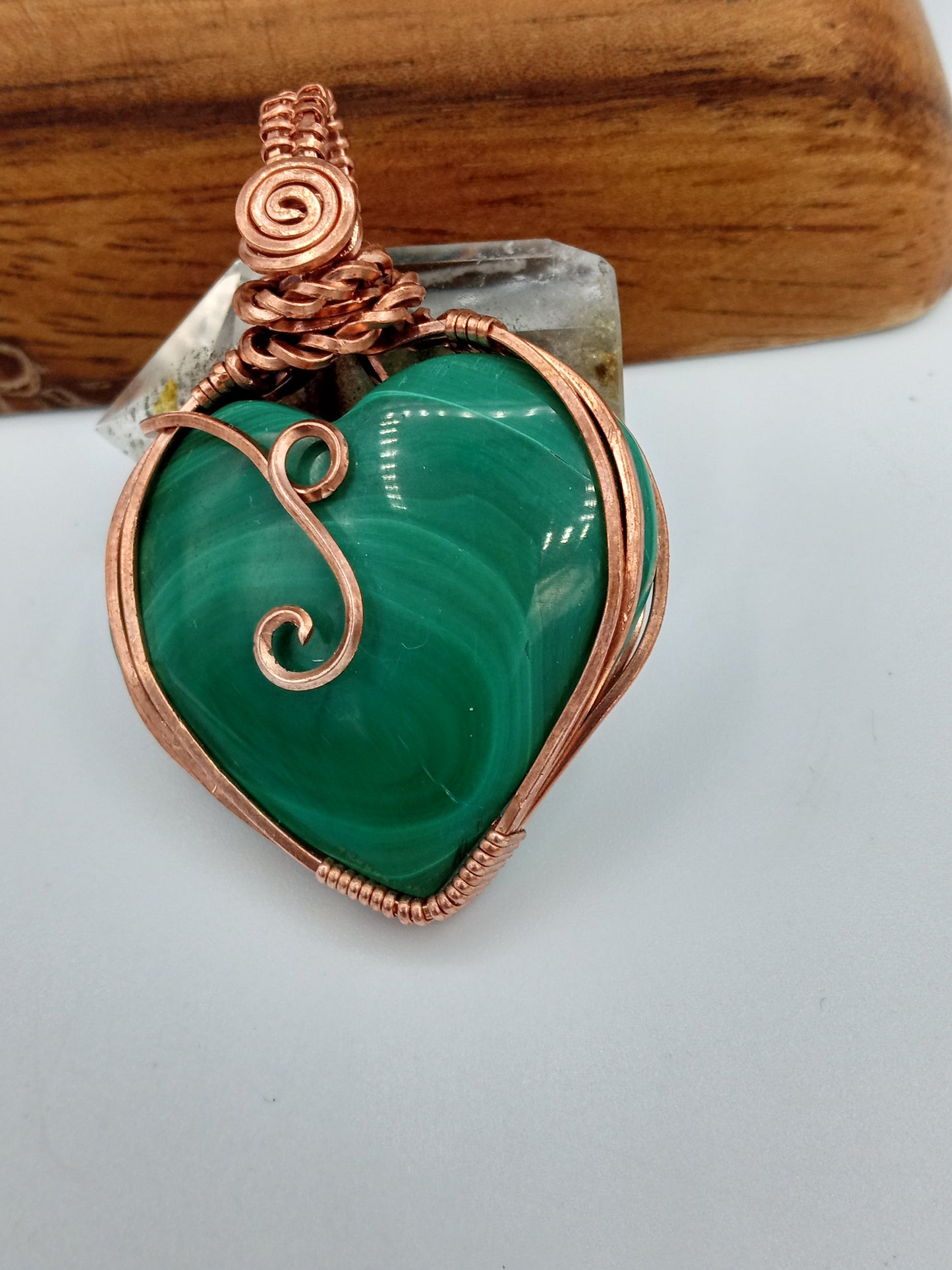 Malachite Heart Copper Wire Pendant