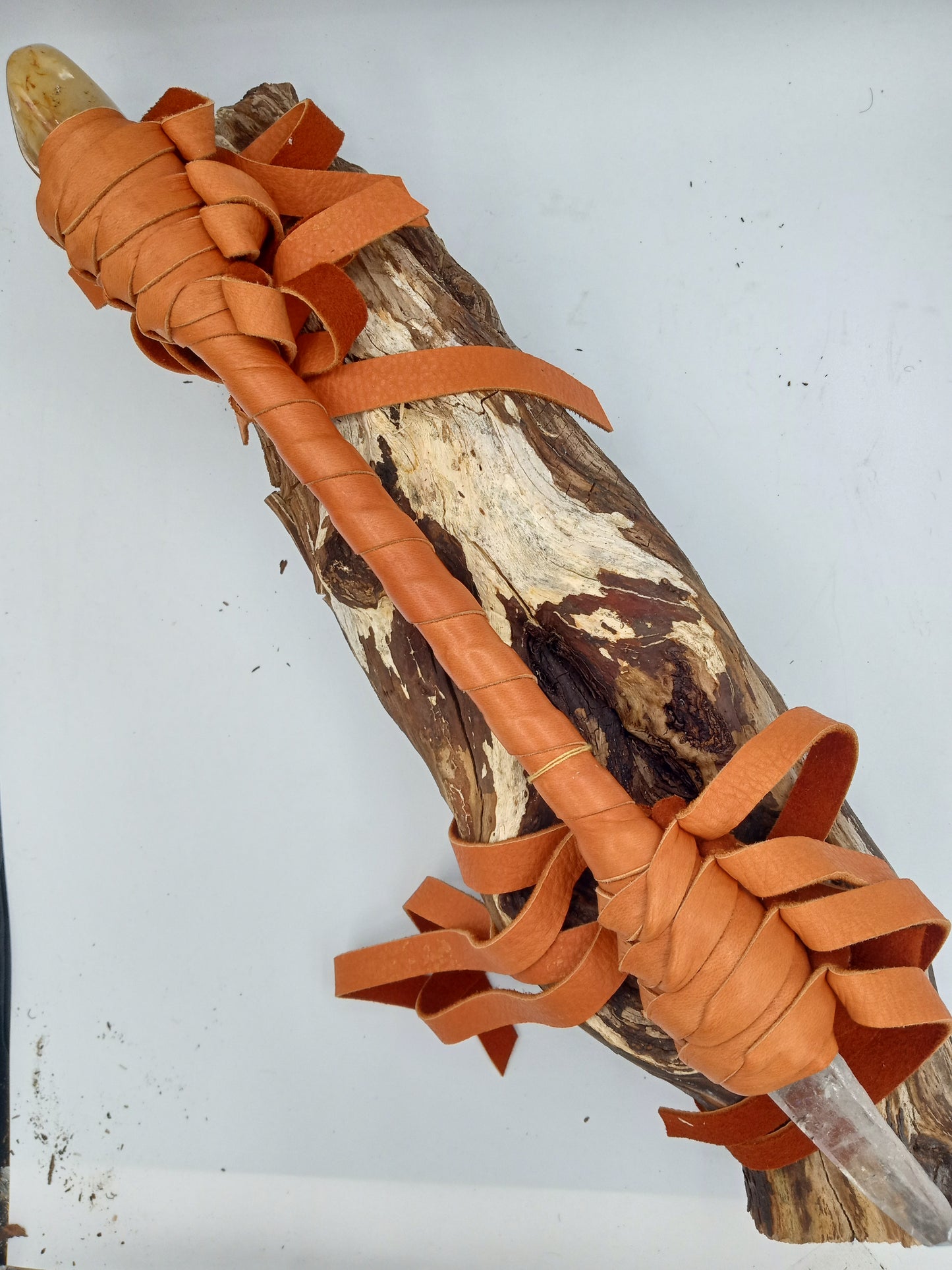 Clear Quartz/Carnelian Leather Double-End Wand