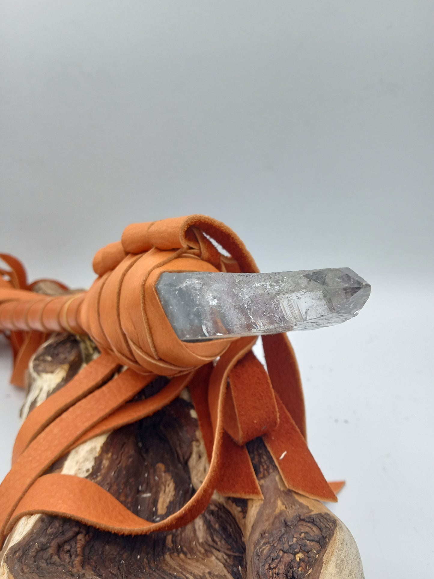 Clear Quartz/Carnelian Leather Double-End Wand