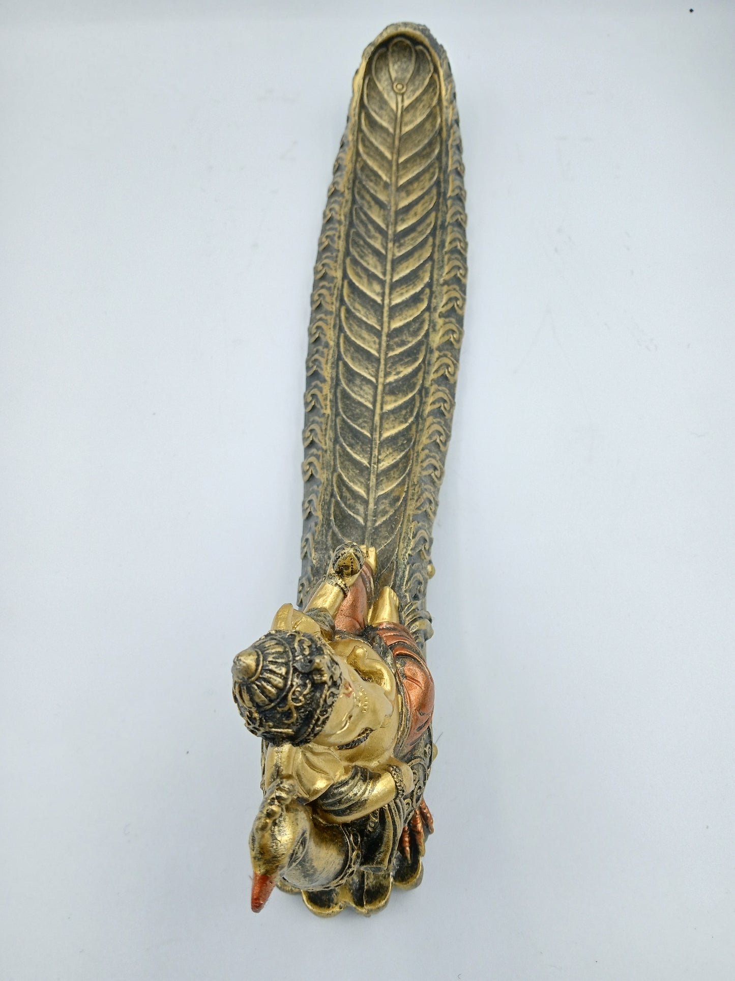 Ganesha and Peacock Bronze/Orange Incense Holder