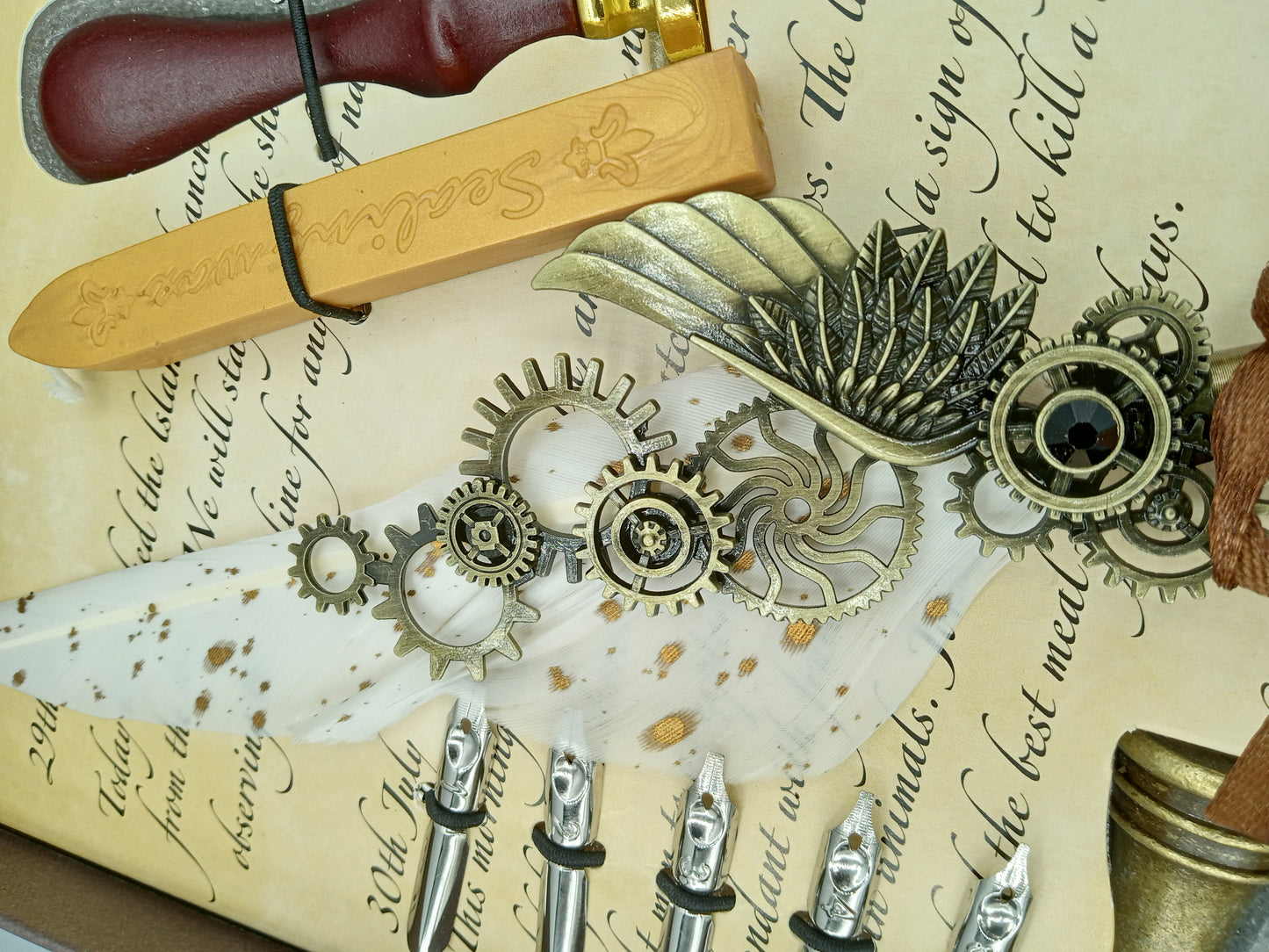 White Calligraphy Feather Pen Box Set