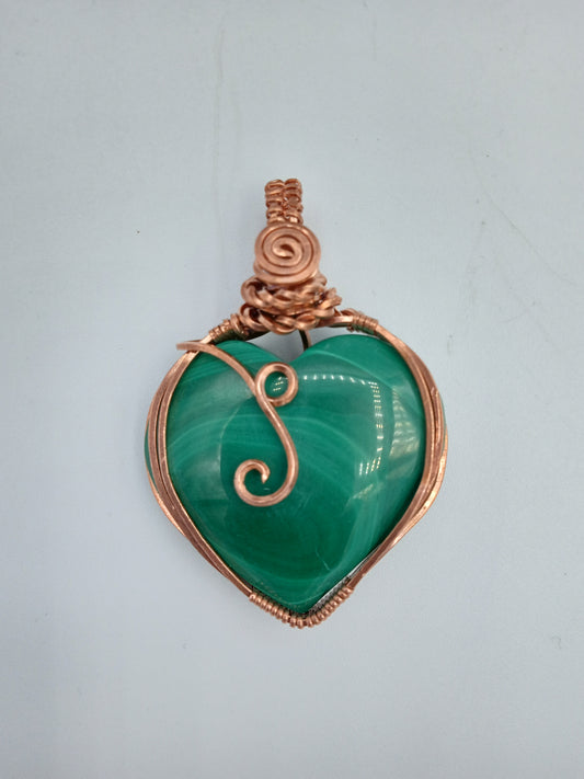 Malachite Heart Copper Wire Pendant