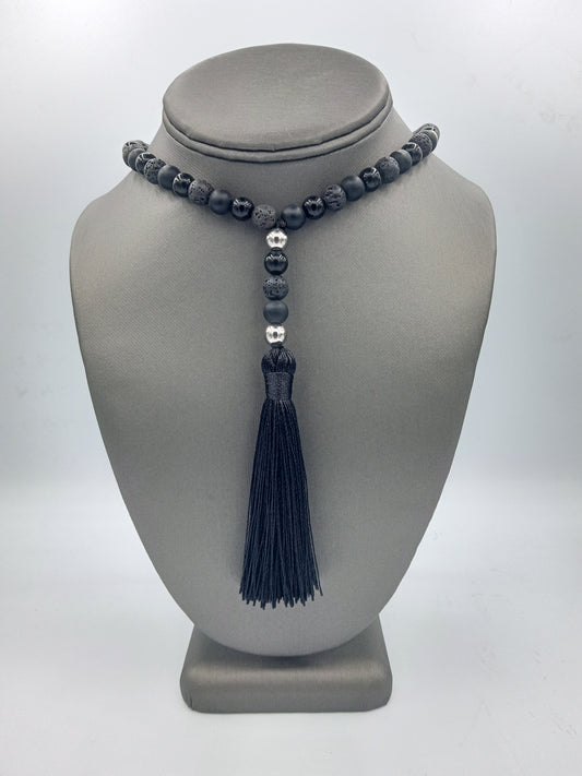 Lava Onyx/Black Tassel Necklace