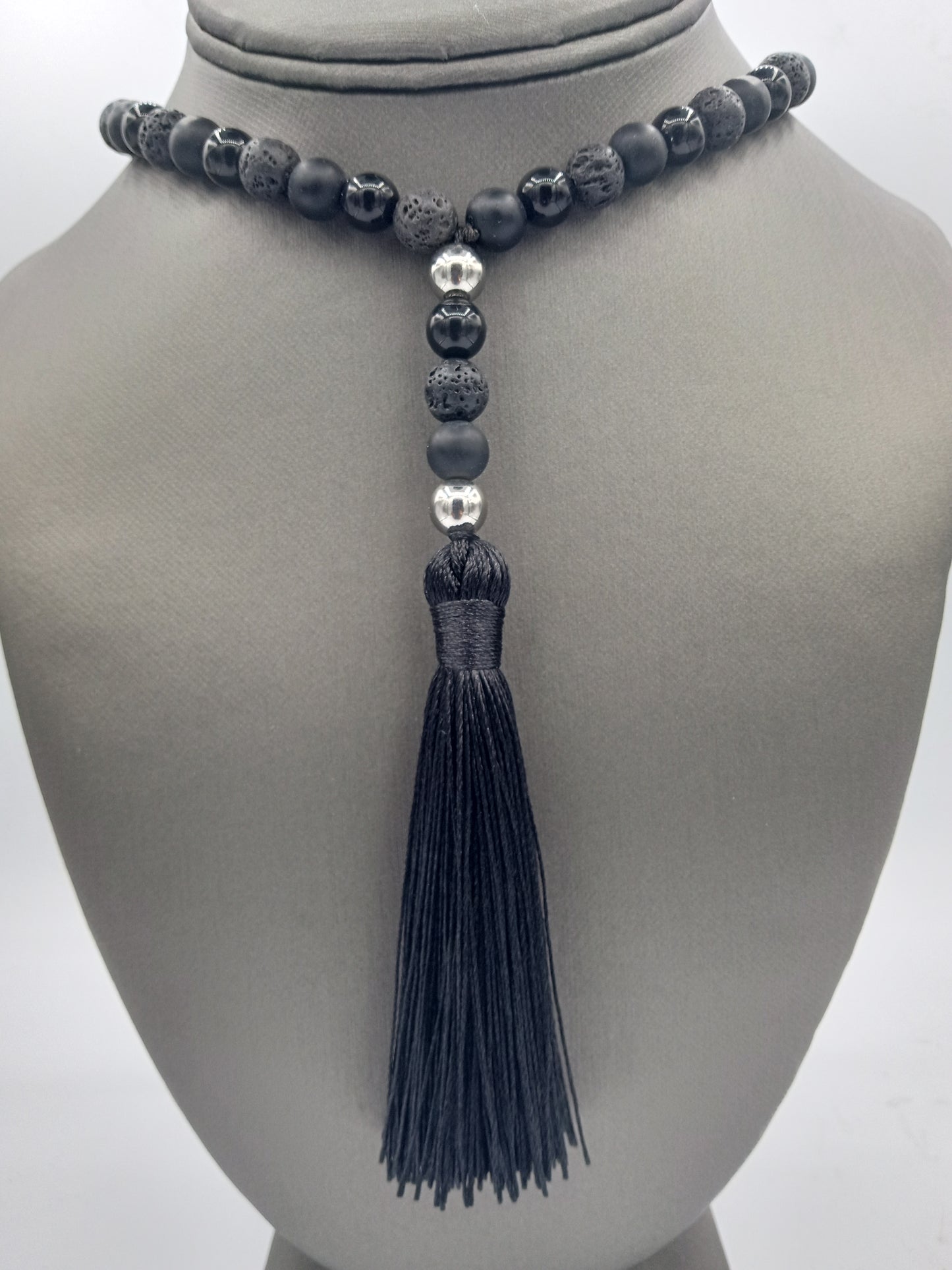 Lava Onyx/Black Tassel Necklace