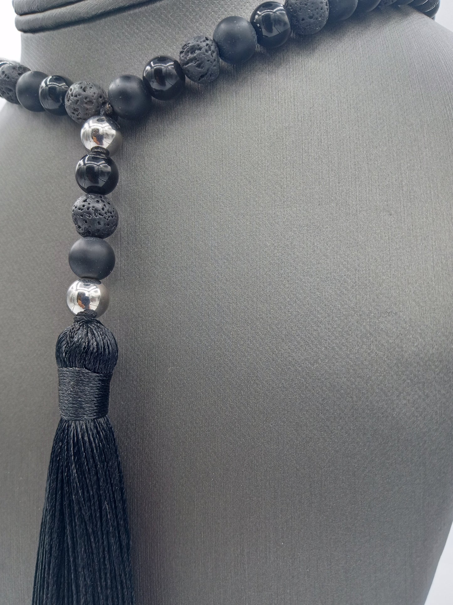 Lava Onyx/Black Tassel Necklace